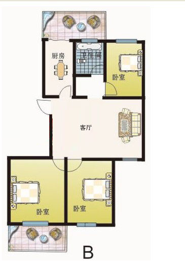 B戶(hù)型 116㎡ 3室1廳