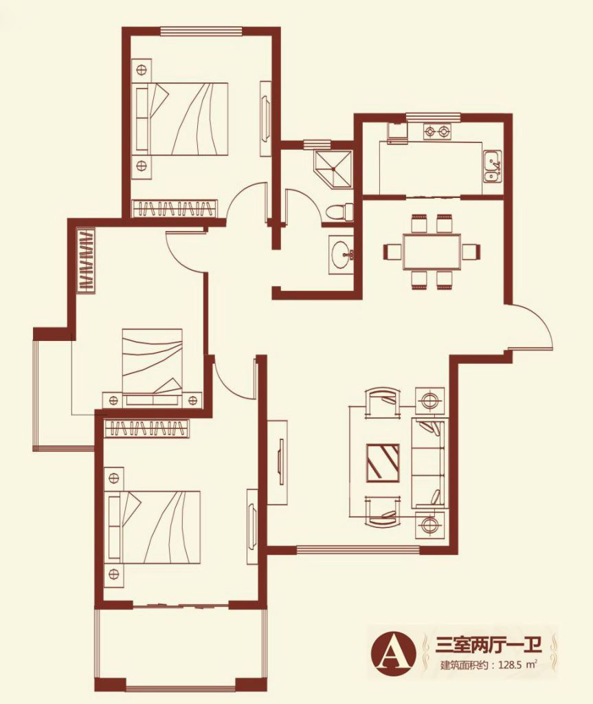 紫薇壹號(hào)·西韻3室2廳1衛(wèi)128.5㎡